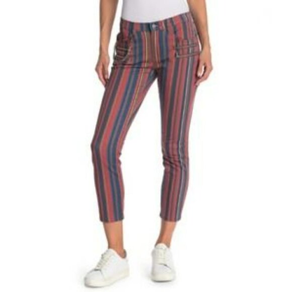 WeWoreWhat Rocker low rise Jagger stripe jeans zipper chain moto new 27 - Picture 1 of 5